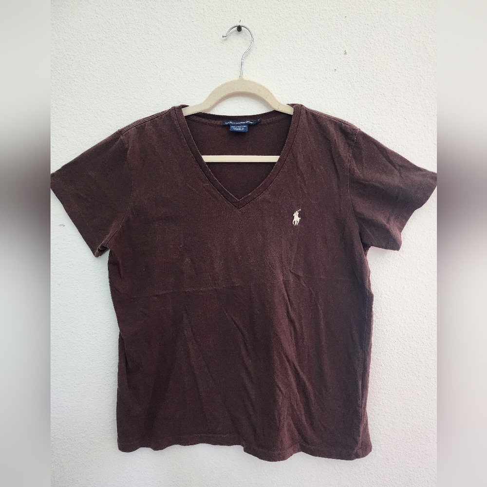 Y2k Vintage Ralph Lauren Sport Chocolate Brown V-neck Top Large